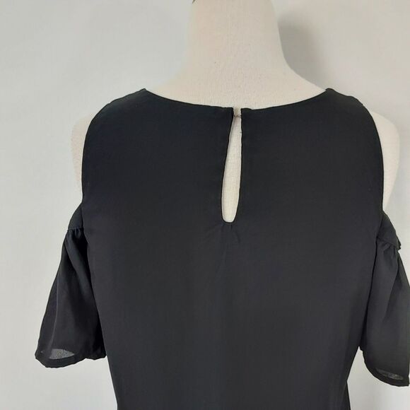 City Streets Dress Flowy Cold Shoulder Womens Size 8 Lined Keyhole Solid Black - Picture 7 of 13